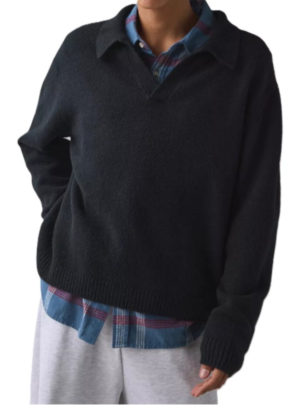 Urban Outfitters Men's XL Bodhi Polo Sweater Black Wool Blend Collar Relaxed Fit